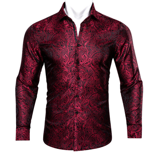 Red Black Paisley Dress Shirt shirt S   - Sophisticated Gentlemen