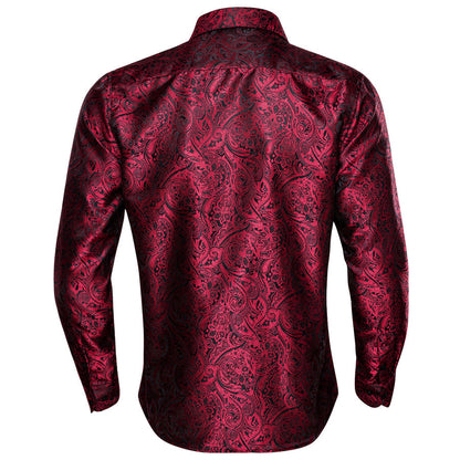 Red Black Paisley Dress Shirt shirt    - Sophisticated Gentlemen
