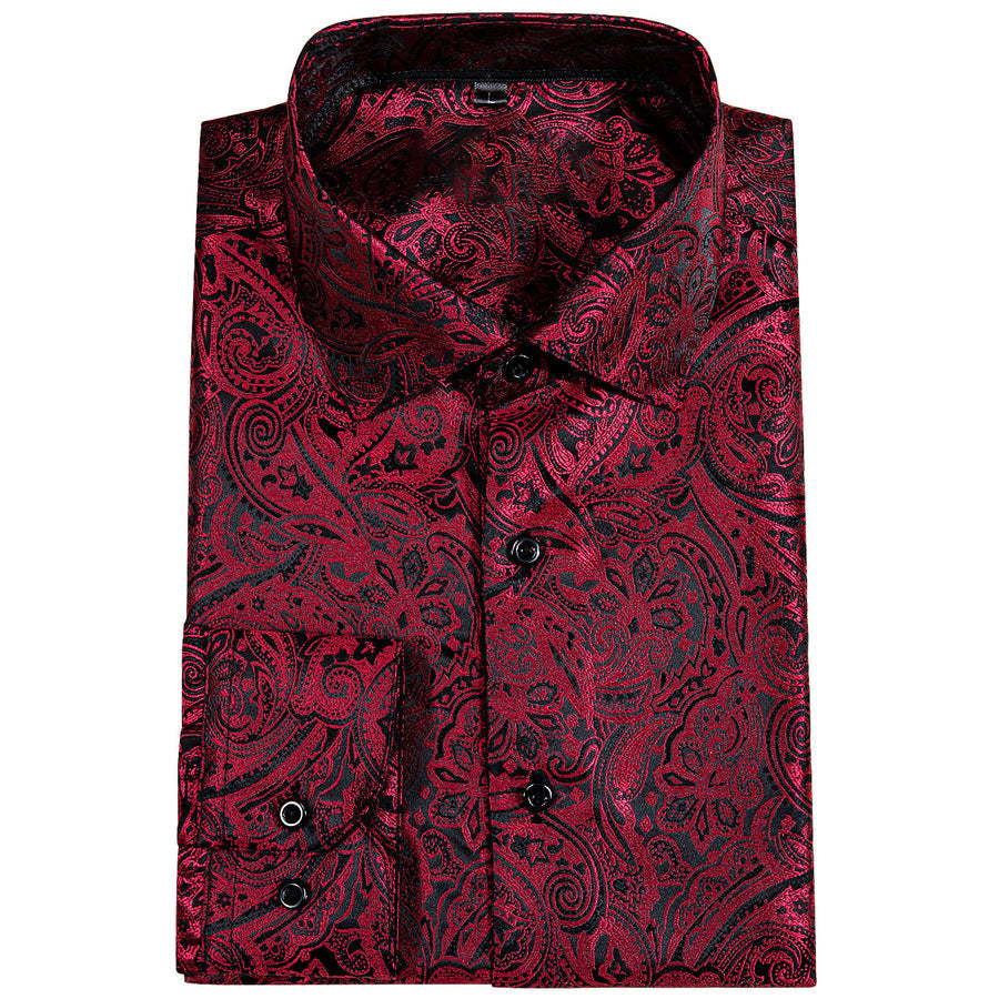 Red Black Paisley Dress Shirt shirt    - Sophisticated Gentlemen