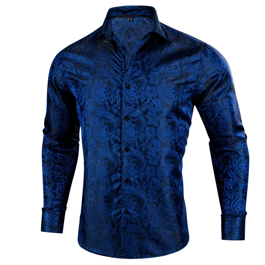 Deep Blue Paisley Silk Dress Shirt shirt    - Sophisticated Gentlemen