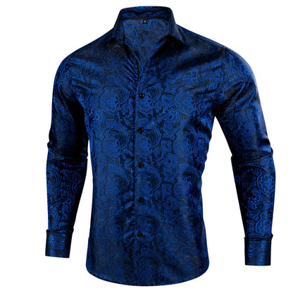 Deep Blue Paisley Silk Dress Shirt shirt    - Sophisticated Gentlemen
