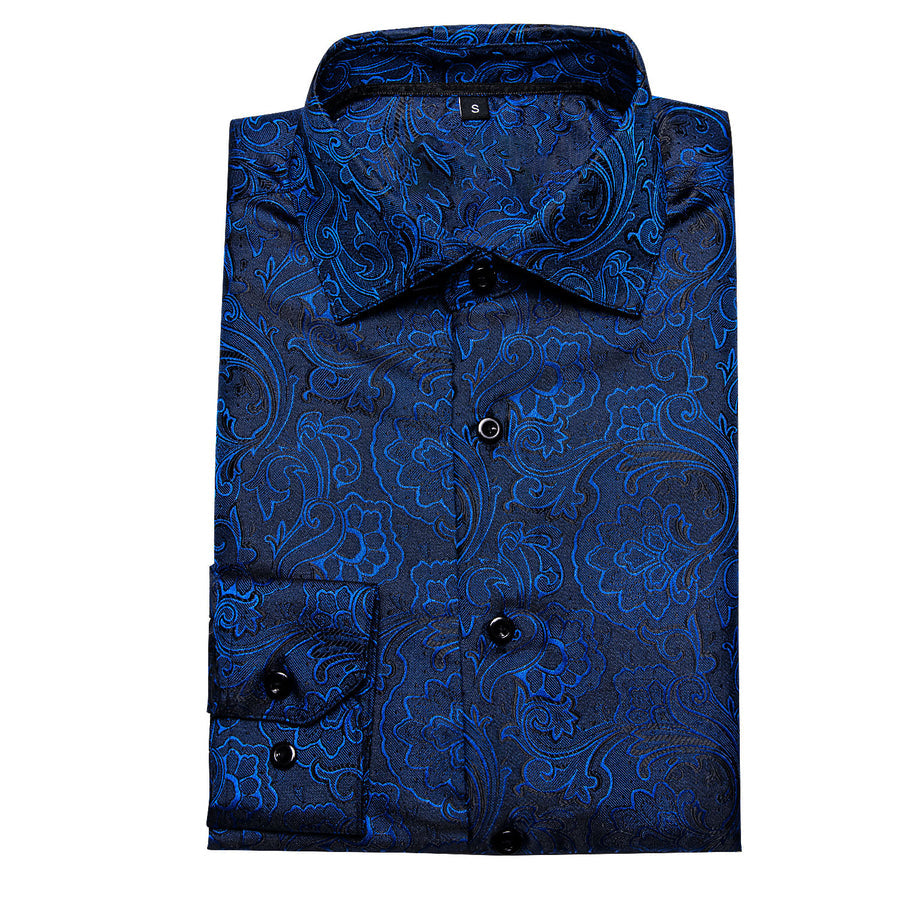 Deep Blue Paisley Silk Dress Shirt shirt    - Sophisticated Gentlemen