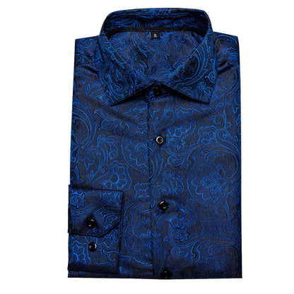 Deep Blue Paisley Silk Dress Shirt shirt    - Sophisticated Gentlemen