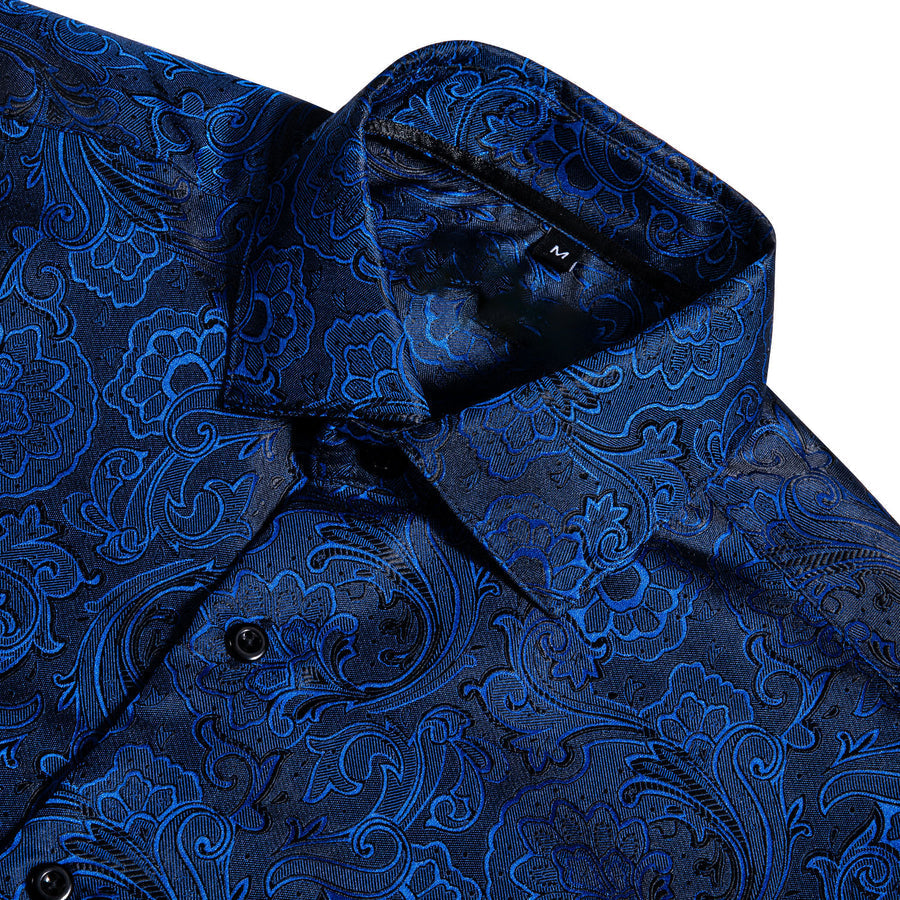 Deep Blue Paisley Silk Dress Shirt shirt    - Sophisticated Gentlemen