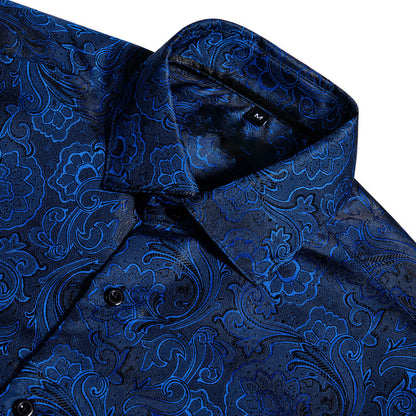 Deep Blue Paisley Silk Dress Shirt shirt    - Sophisticated Gentlemen