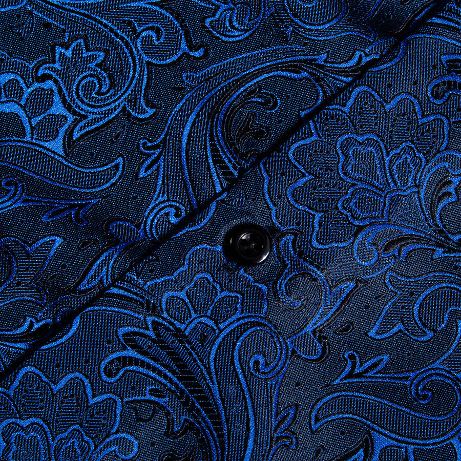 Deep Blue Paisley Silk Dress Shirt shirt    - Sophisticated Gentlemen