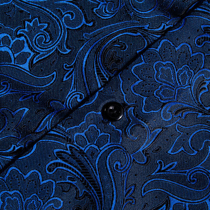 Deep Blue Paisley Silk Dress Shirt shirt    - Sophisticated Gentlemen