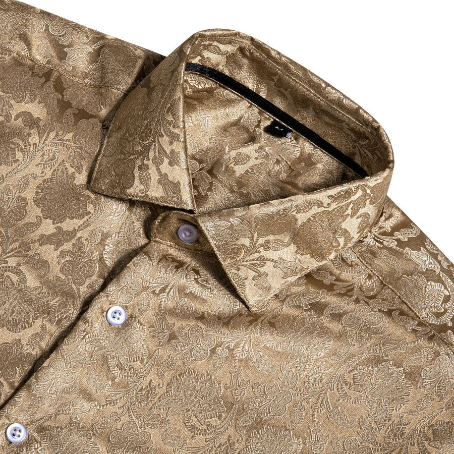 Champagne Brown Floral Silk Dress Shirt shirt    - Sophisticated Gentlemen