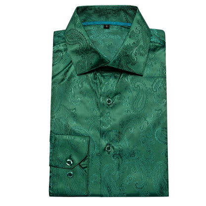 Shiny Green Paisley Silk Dress Shirt shirt    - Sophisticated Gentlemen