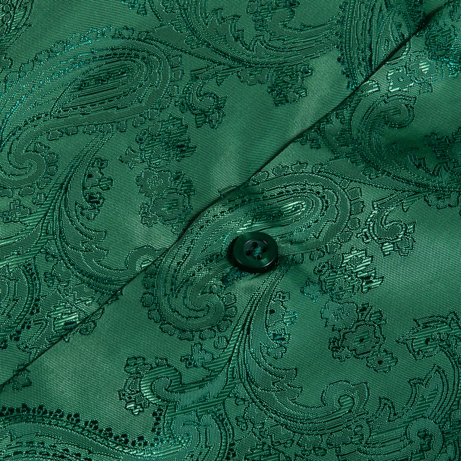 Shiny Green Paisley Silk Dress Shirt shirt    - Sophisticated Gentlemen