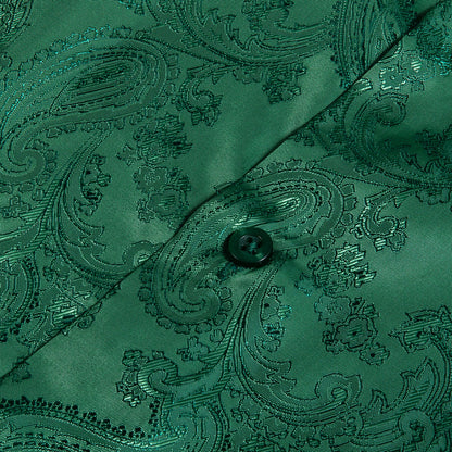 Shiny Green Paisley Silk Dress Shirt shirt    - Sophisticated Gentlemen
