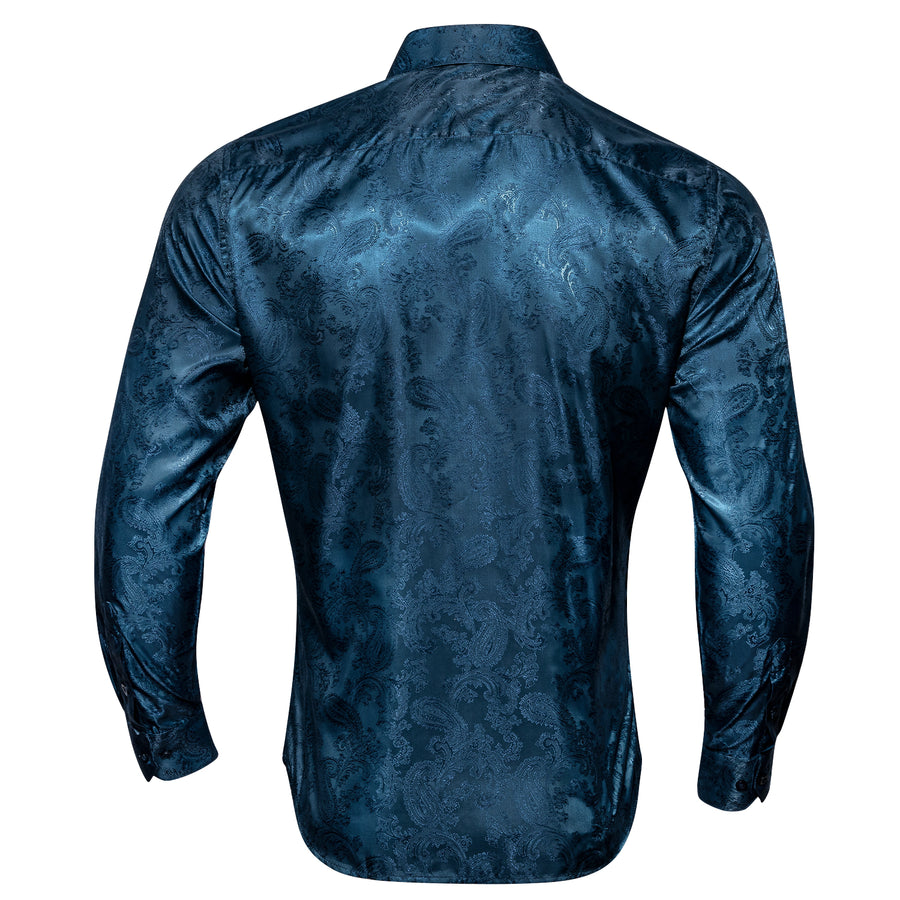 Gray Blue Paisley Silk Dress Shirt shirt    - Sophisticated Gentlemen