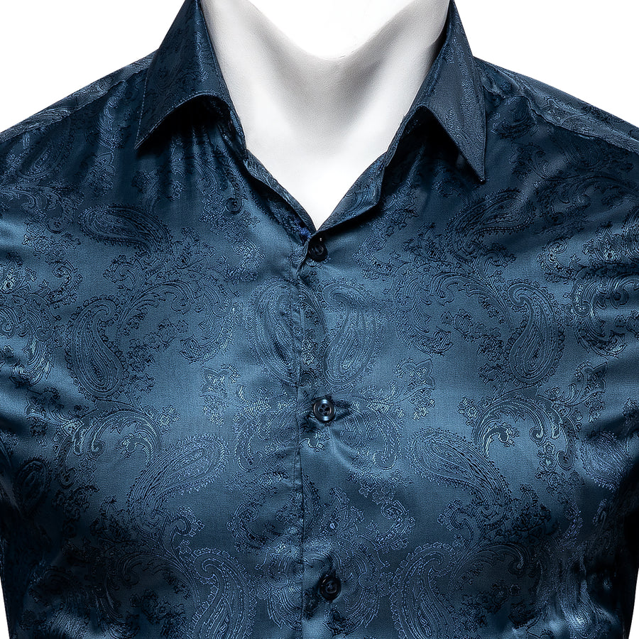 Gray Blue Paisley Silk Dress Shirt shirt    - Sophisticated Gentlemen