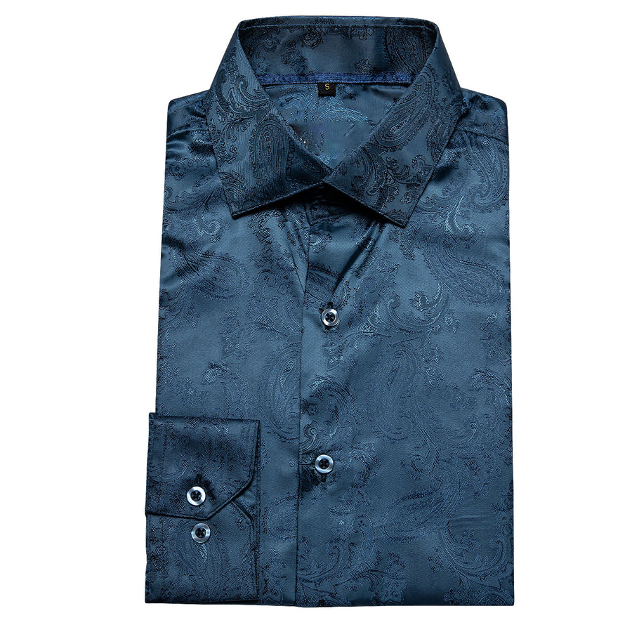 Gray Blue Paisley Silk Dress Shirt shirt    - Sophisticated Gentlemen