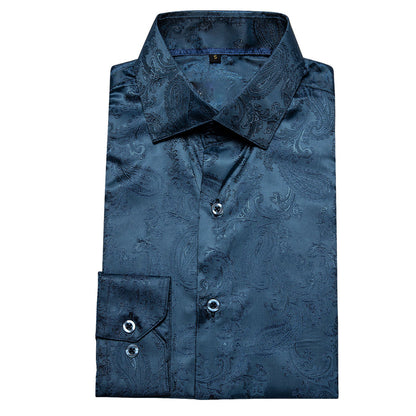 Gray Blue Paisley Silk Dress Shirt shirt    - Sophisticated Gentlemen