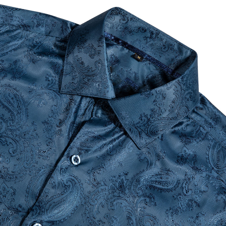 Gray Blue Paisley Silk Dress Shirt shirt    - Sophisticated Gentlemen