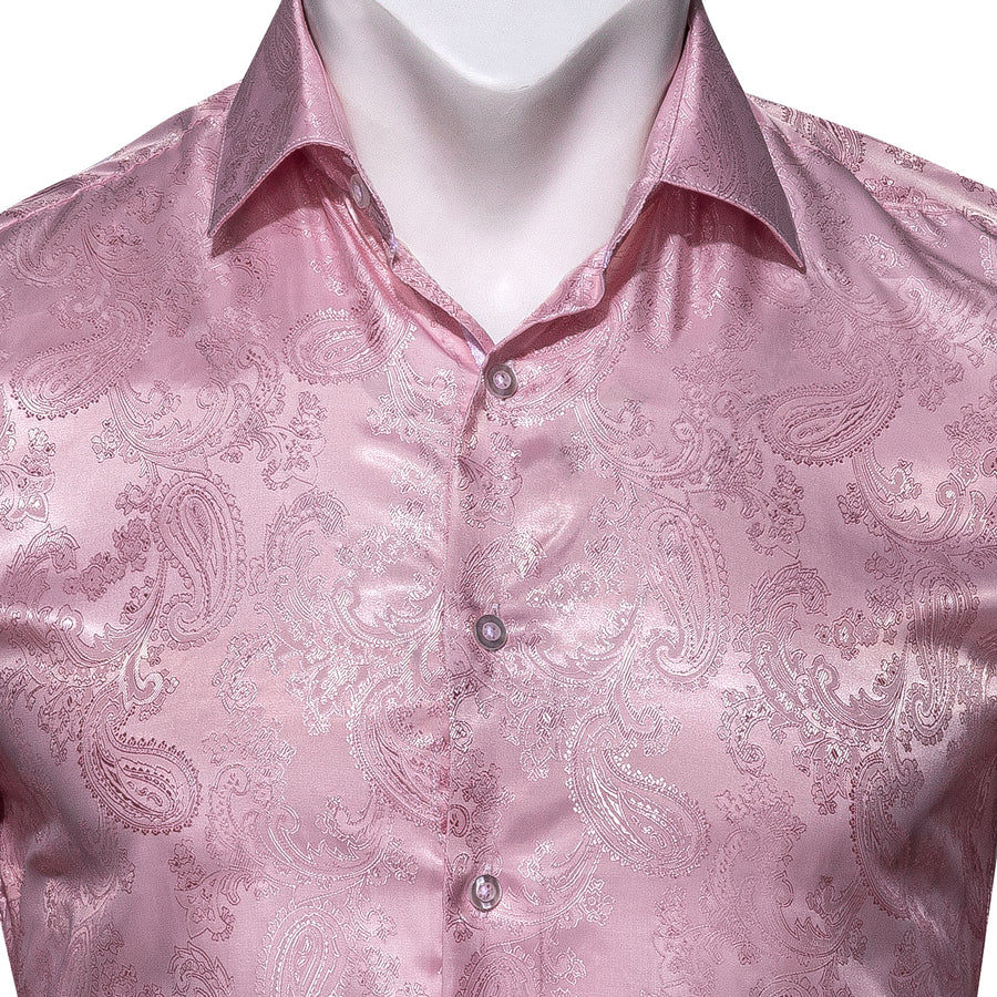 Baby Pink Paisley Pattern Silk Dress Shirt shirt    - Sophisticated Gentlemen