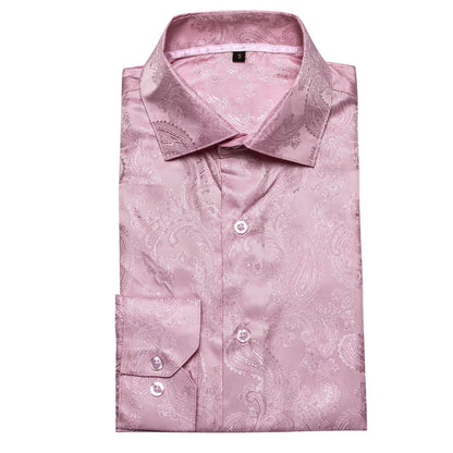 Baby Pink Paisley Pattern Silk Dress Shirt shirt    - Sophisticated Gentlemen
