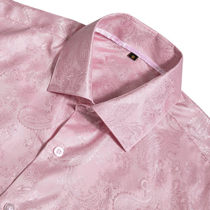 Baby Pink Paisley Pattern Silk Dress Shirt shirt    - Sophisticated Gentlemen