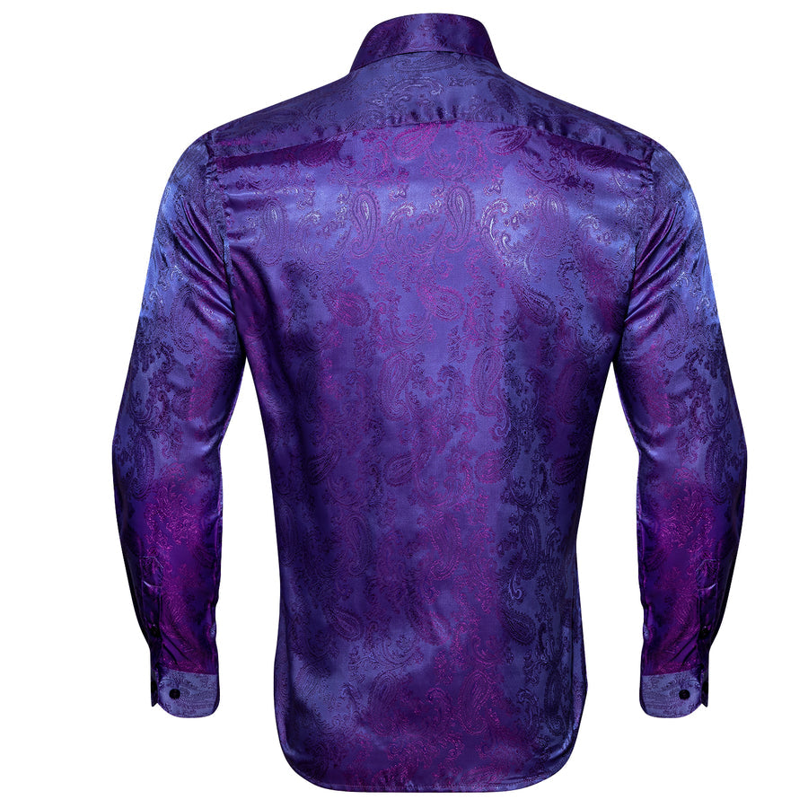 Shiny Blue Purple Paisley Silk Dress Shirt shirt    - Sophisticated Gentlemen