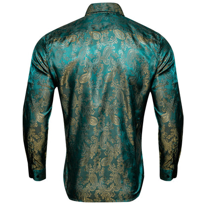 Lake Blue Green Paisley Silk Dress Shirt shirt    - Sophisticated Gentlemen