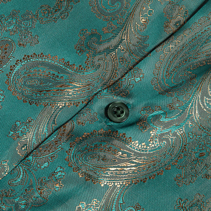 Lake Blue Green Paisley Silk Dress Shirt shirt    - Sophisticated Gentlemen