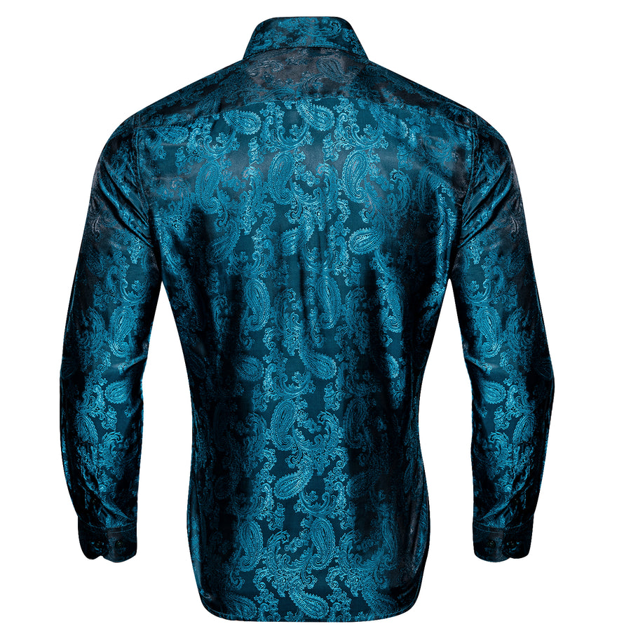 Lake Blue Paisley Silk Dress Shirt shirt    - Sophisticated Gentlemen
