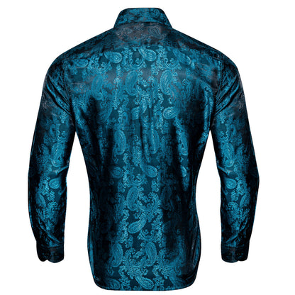 Lake Blue Paisley Silk Dress Shirt shirt    - Sophisticated Gentlemen