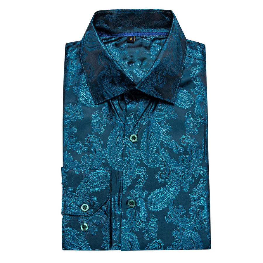 Lake Blue Paisley Silk Dress Shirt shirt    - Sophisticated Gentlemen