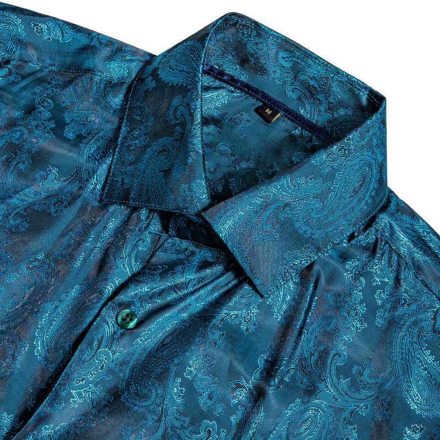 Lake Blue Paisley Silk Dress Shirt shirt    - Sophisticated Gentlemen