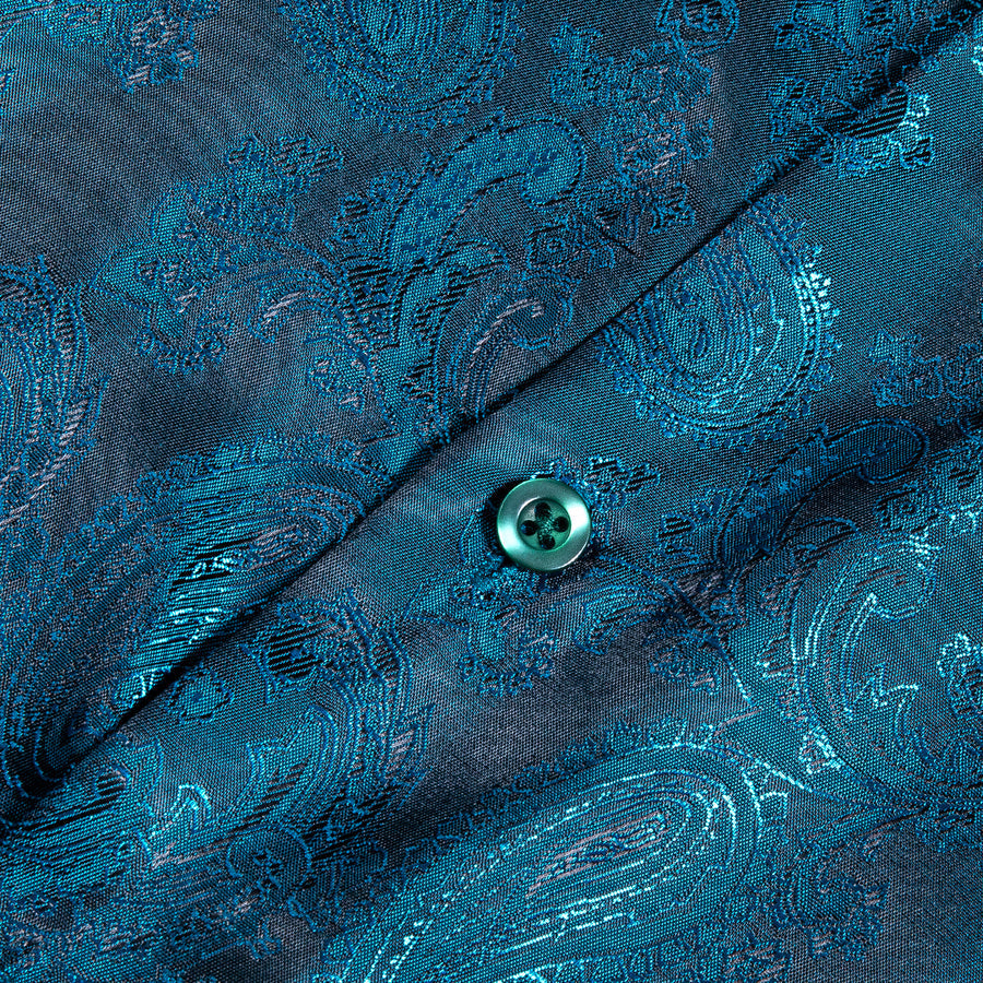 Lake Blue Paisley Silk Dress Shirt shirt    - Sophisticated Gentlemen