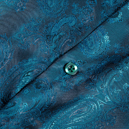 Lake Blue Paisley Silk Dress Shirt shirt    - Sophisticated Gentlemen