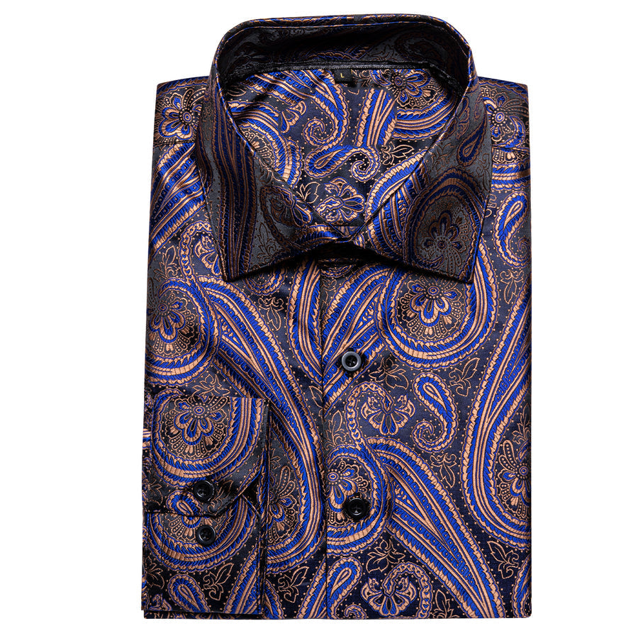 Silver Purple Blue Paisley Pattern Silk Dress Shirt shirt    - Sophisticated Gentlemen
