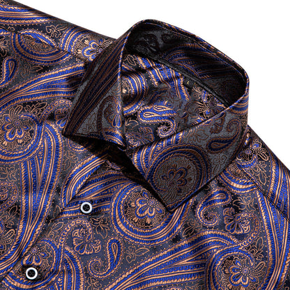 Silver Purple Blue Paisley Pattern Silk Dress Shirt shirt    - Sophisticated Gentlemen