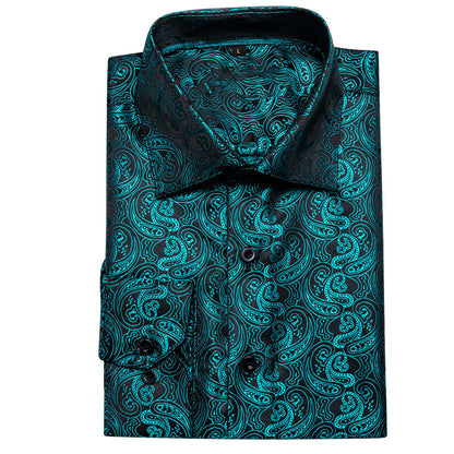 Midnight Black and Lake Blue Paisley Silk Dress Shirt shirt    - Sophisticated Gentlemen