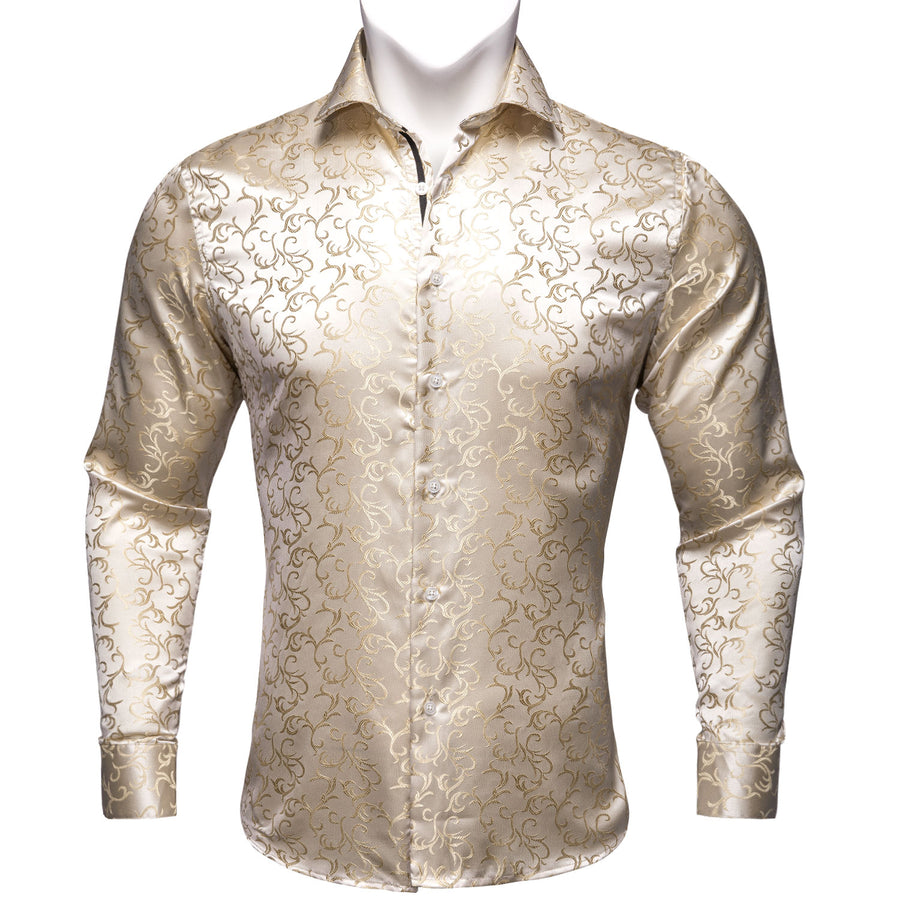 Champagne Floral Silk Dress Shirt shirt    - Sophisticated Gentlemen