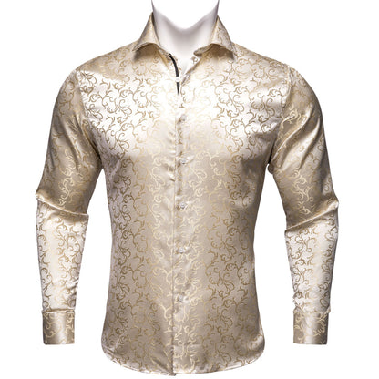 Champagne Floral Silk Dress Shirt shirt    - Sophisticated Gentlemen