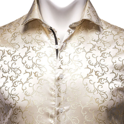 Champagne Floral Silk Dress Shirt shirt    - Sophisticated Gentlemen