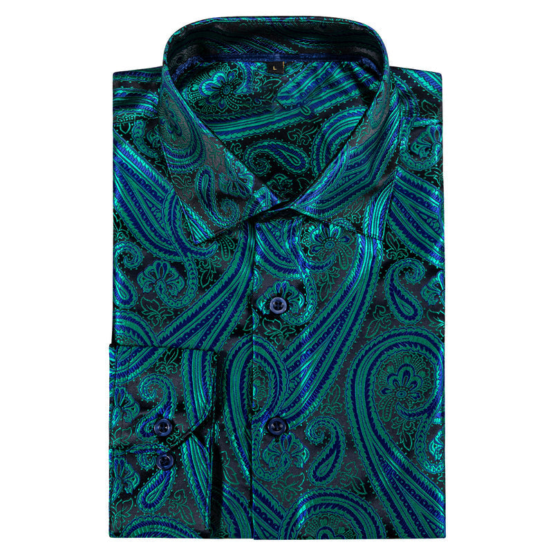 Green Black Paisley Style Silk Dress Shirt shirt    - Sophisticated Gentlemen