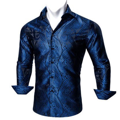 Blue Black Paisley Style Silk Dress Shirt shirt    - Sophisticated Gentlemen
