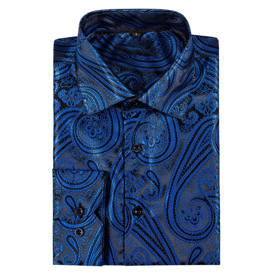 Blue Black Paisley Style Silk Dress Shirt shirt    - Sophisticated Gentlemen