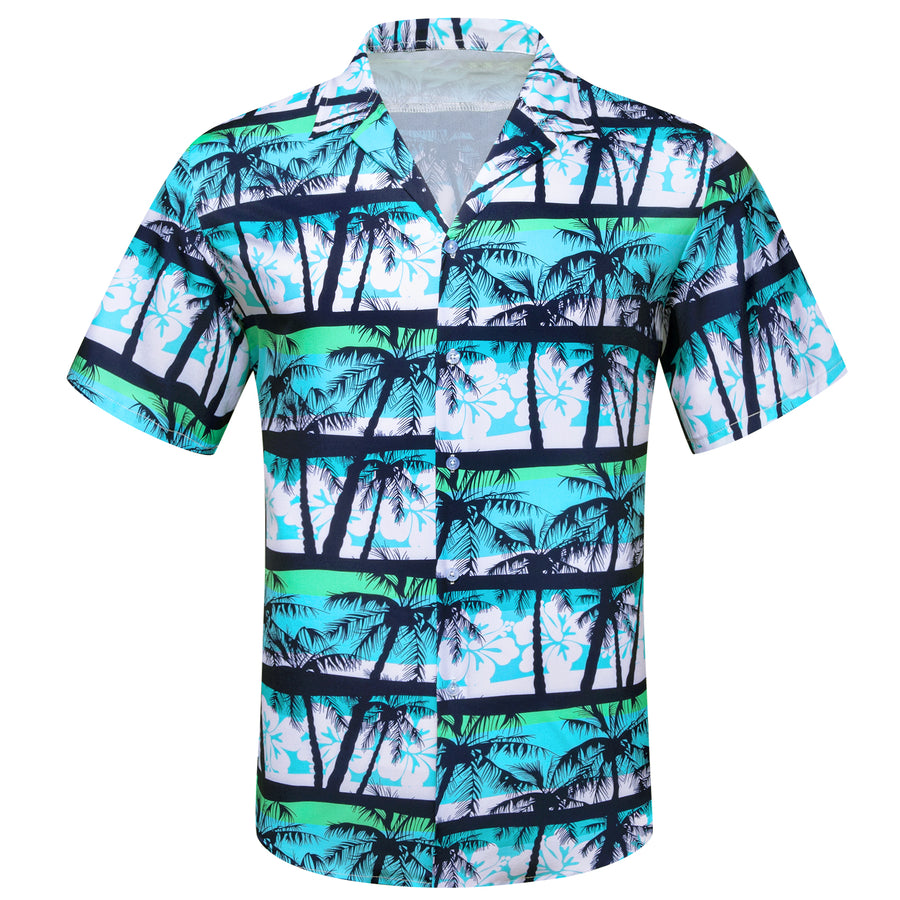 Sky Blue Black Coconut Tree Novelty Dress Shirt shirt S   - Sophisticated Gentlemen