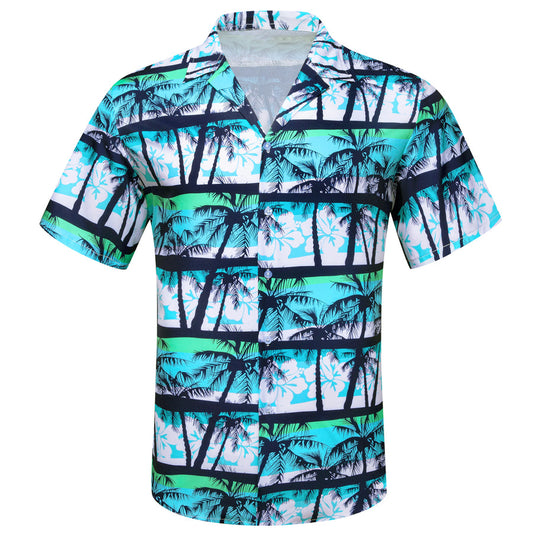 Sky Blue Black Coconut Tree Novelty Dress Shirt shirt S   - Sophisticated Gentlemen
