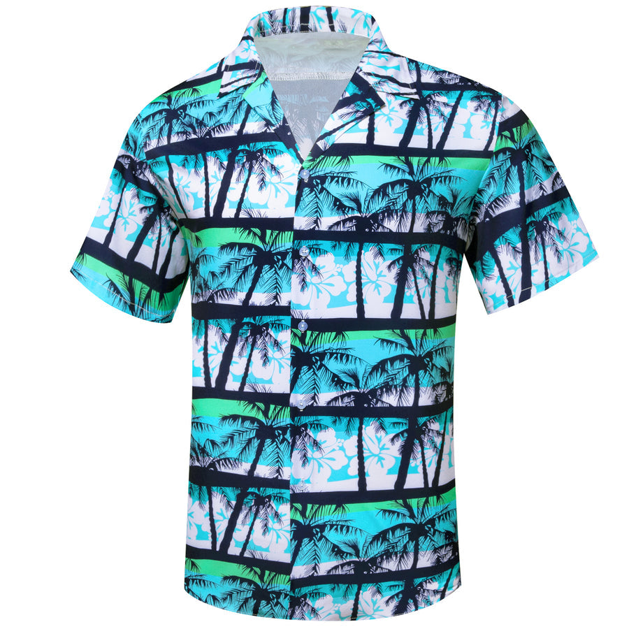 Sky Blue Black Coconut Tree Novelty Dress Shirt shirt    - Sophisticated Gentlemen