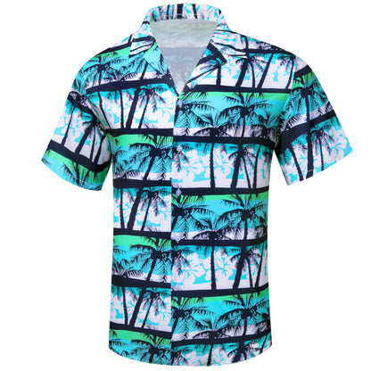 Sky Blue Black Coconut Tree Novelty Dress Shirt shirt    - Sophisticated Gentlemen