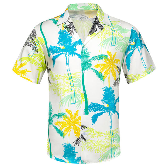 Yellow Blue Coconut Tree Novelty Dress Shirt shirt S   - Sophisticated Gentlemen
