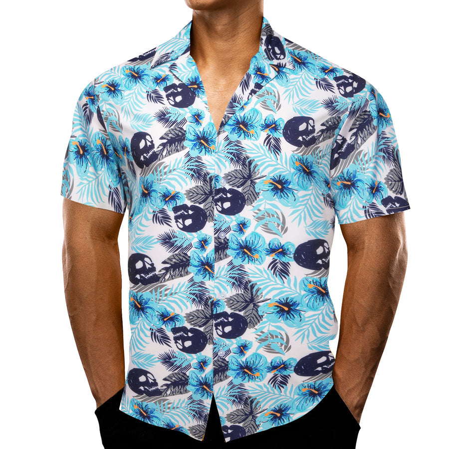 White Blue Teal Leaves Novelty Dress Shirt shirt    - Sophisticated Gentlemen