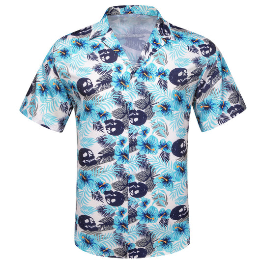 White Blue Teal Leaves Novelty Dress Shirt shirt S   - Sophisticated Gentlemen