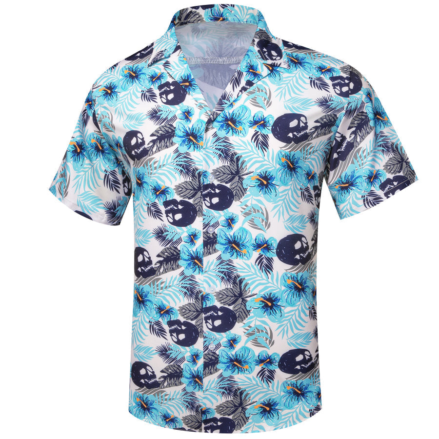 White Blue Teal Leaves Novelty Dress Shirt shirt    - Sophisticated Gentlemen