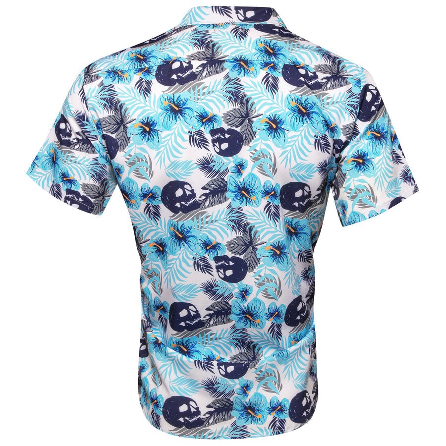 White Blue Teal Leaves Novelty Dress Shirt shirt    - Sophisticated Gentlemen